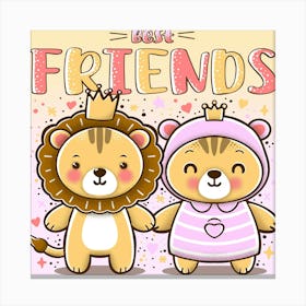 Cute Lion And Teddy Bear, Best Friends Canvas Print