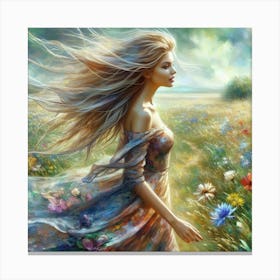 Girl In A Field 4 Canvas Print