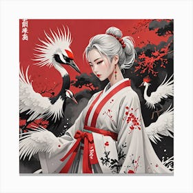 Chinese Girl With Cranes Canvas Print