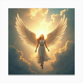 Angel Warrior In Bright Skies, Radiant Light All Around 1 Canvas Print