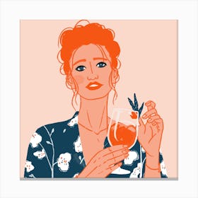 Illustration Of A Woman Drinking A Cocktail Canvas Print