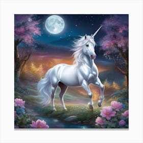 Unicorn In The Moonlight Canvas Print