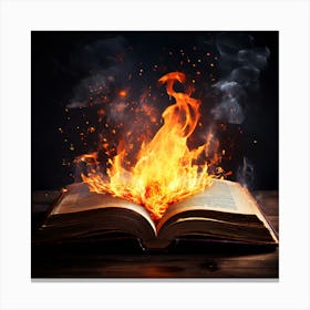 Book On Fire, An Open Book With A Bright Flame Rising From It Symbolizing The Enlightening Power Of Knowledge Canvas Print