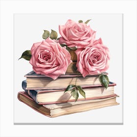 Roses On Books 5 Canvas Print