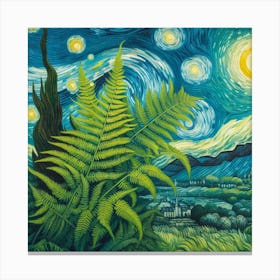 Van Gogh style, Green fern 1 Canvas Print