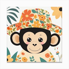 Floral Baby Monkey Nursery Illustration (2) Canvas Print