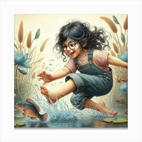 Little Girl Jumping Into Water Canvas Print