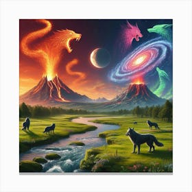 Roaring Wolf Volcano Galaxy Canvas Print