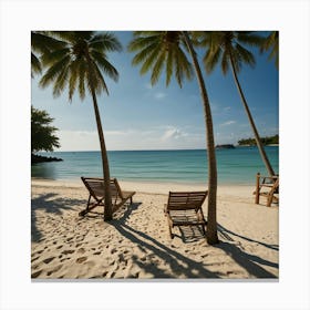 Beach Scene With Palm Trees Canvas Print