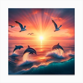 Sunset with Dolphins 1 Canvas Print