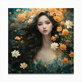 Beautiful Girl With Flowers Canvas Print