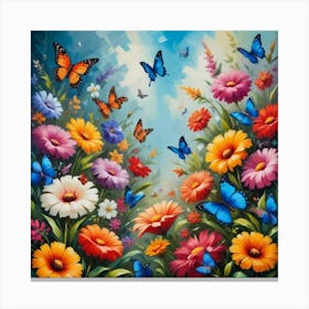 Butterflies In The Garden Paintings Art Print 1 Canvas Print