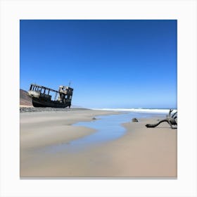 Abandoned Ship On The Beach Canvas Print