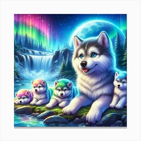 Aurora Borealis wolf pups 2 Canvas Print