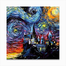 Castle Hogwarts Starry Night Van Gogh Parody Canvas Print