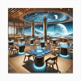 A Futuristic Restaurant Interior Design Featuring Interactive Displays And Aesthetic Seating 1024x1024 Canvas Print