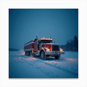 Heavy Ice Road Truck Hauling Supplies Across Frozen Lakes At Night 1 Canvas Print