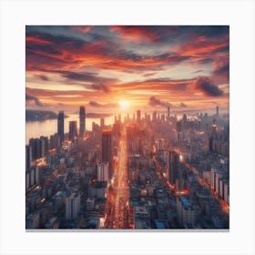 Sunset Over Shanghai City Canvas Print