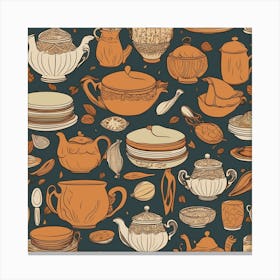 Seamless Pattern With Teapots Canvas Print