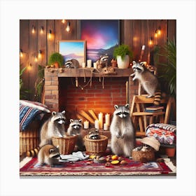 Christmas Raccoons Canvas Print