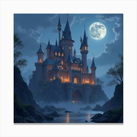 A Enchanted Castle With Towering Spires And Floating Lanterns 1 Canvas Print