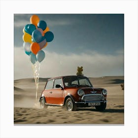 Balloons and car parked in the desert Canvas Print