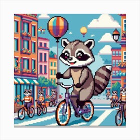 Raccoon On A Bicycle art 5 Canvas Print