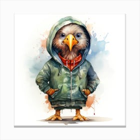 Watercolour Cartoon Turkey In A Hoodie 2 Canvas Print