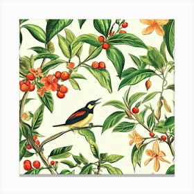 Seamless Pattern With Birds And Flowers Art Canvas Print