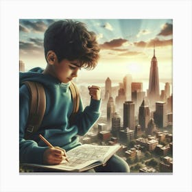 Boy Reading A Book Canvas Print