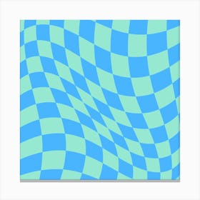 Warped Checker Blue Bright Square Canvas Print