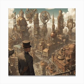 Steampunk Metropolis Cubism Style Canvas Print