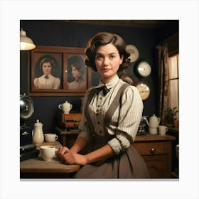 Woman In A Kitchen Canvas Print