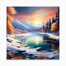 Mountain lac oil painting abstract painting art 3 Canvas Print