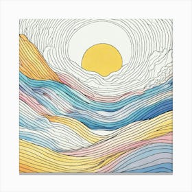 Minimal Ocean Sunrise And Sunset Line Canvas Print