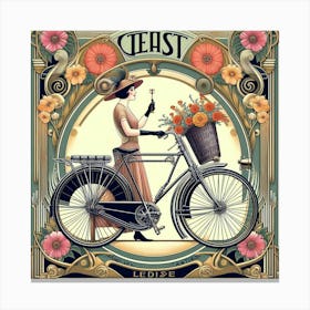 Deco Woman With Bicycle Canvas Print