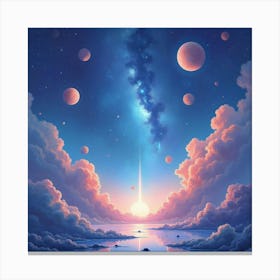 Dreamy Watercolor Scene Of Cosmic Phenomena 1 Canvas Print