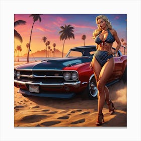 Sexy Girl With Car Canvas Print