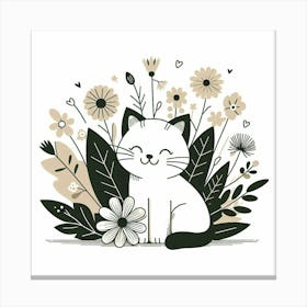 Cute Cat With Flowers 2 Canvas Print