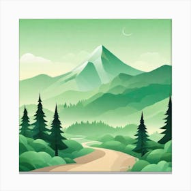 Misty mountains background in green tone 77 Canvas Print