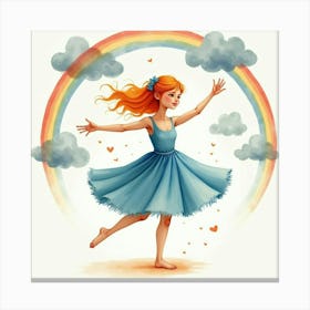 Dancer In Watercolor Floating Clouds And Rainbows 1 Canvas Print