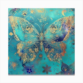 Butterfly On Blue Background 1 Canvas Print