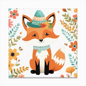 Floral Baby Fox Nursery Illustration (17) 1 Canvas Print