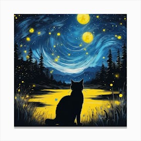 Starry Night Cat Canvas Print