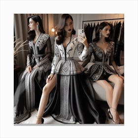 Three Women In Black And White Dresses Canvas Print