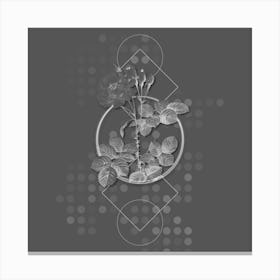 Vintage Damask Rose Botanical with Line Motif and Dot Pattern in Ghost Gray n.0209 Canvas Print