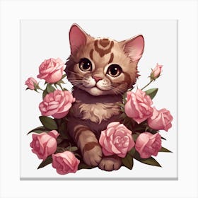 Cat With Roses Canvas Print