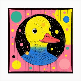 Dotty Duckling Linocut Pink Canvas Print