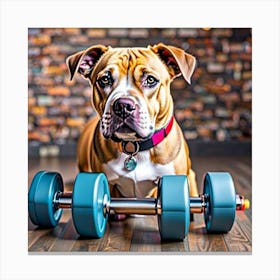 Dog With Dumbbells 1 Canvas Print