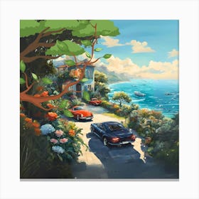 Cars By The Sea in Summer story Plants Canvas Print